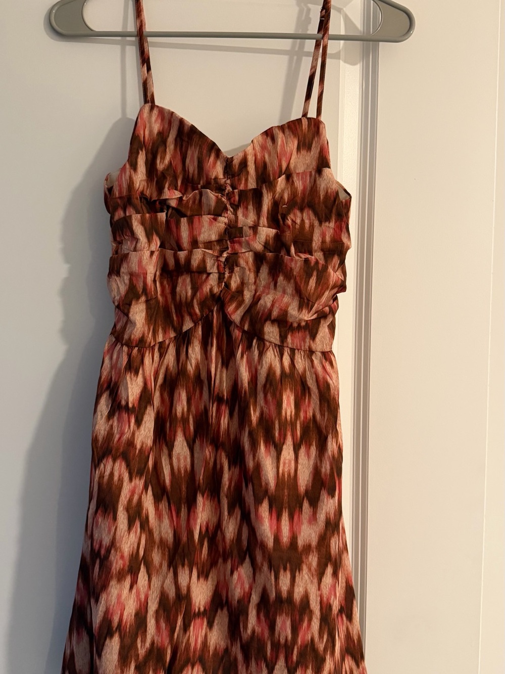 Women's Brown Pink Patterned Spaghetti-Strap Dress